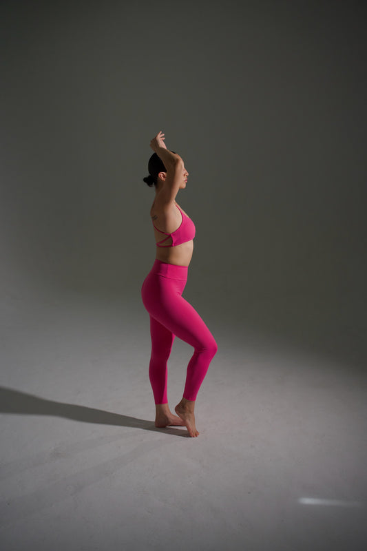 Nylah Pink Two-Piece Mid-Rise Leggings Set