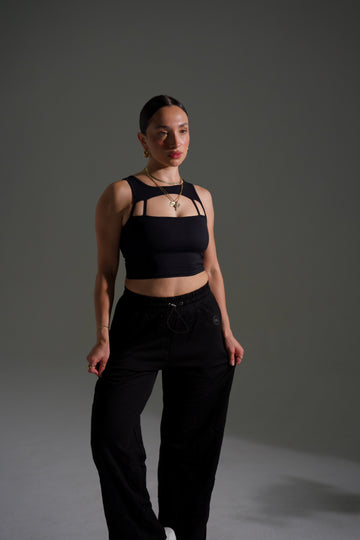 Avery Black Sleeveless Crop High Waist Set