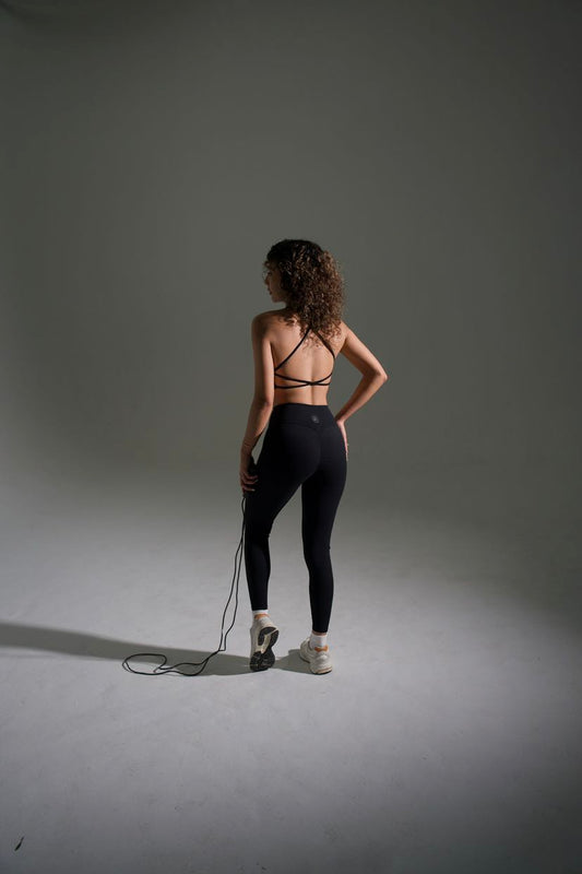 Nylah Black Two-Piece Mid-Rise Leggings Set