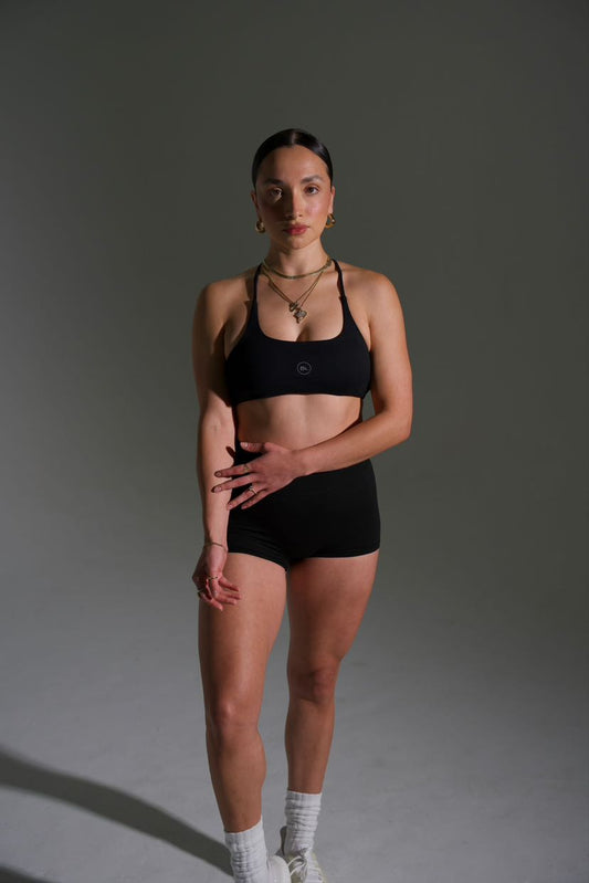 Nylah Black Two-Piece Mid-Rise Shorts Set
