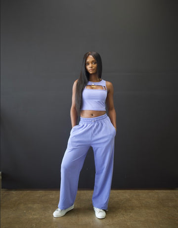Avery Blue Sleeveless Crop High Waist Set